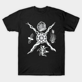 Native American Sacred Plant White Print T-Shirt